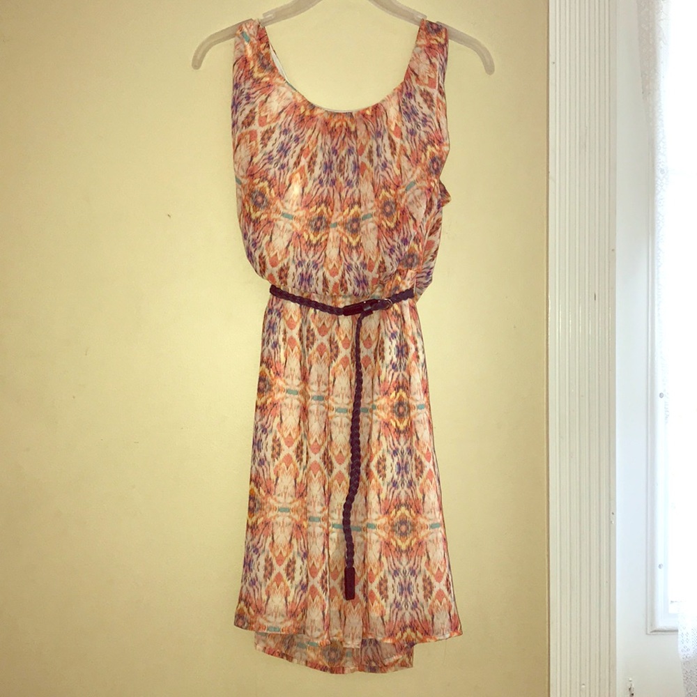 Patterned sun dress with belt